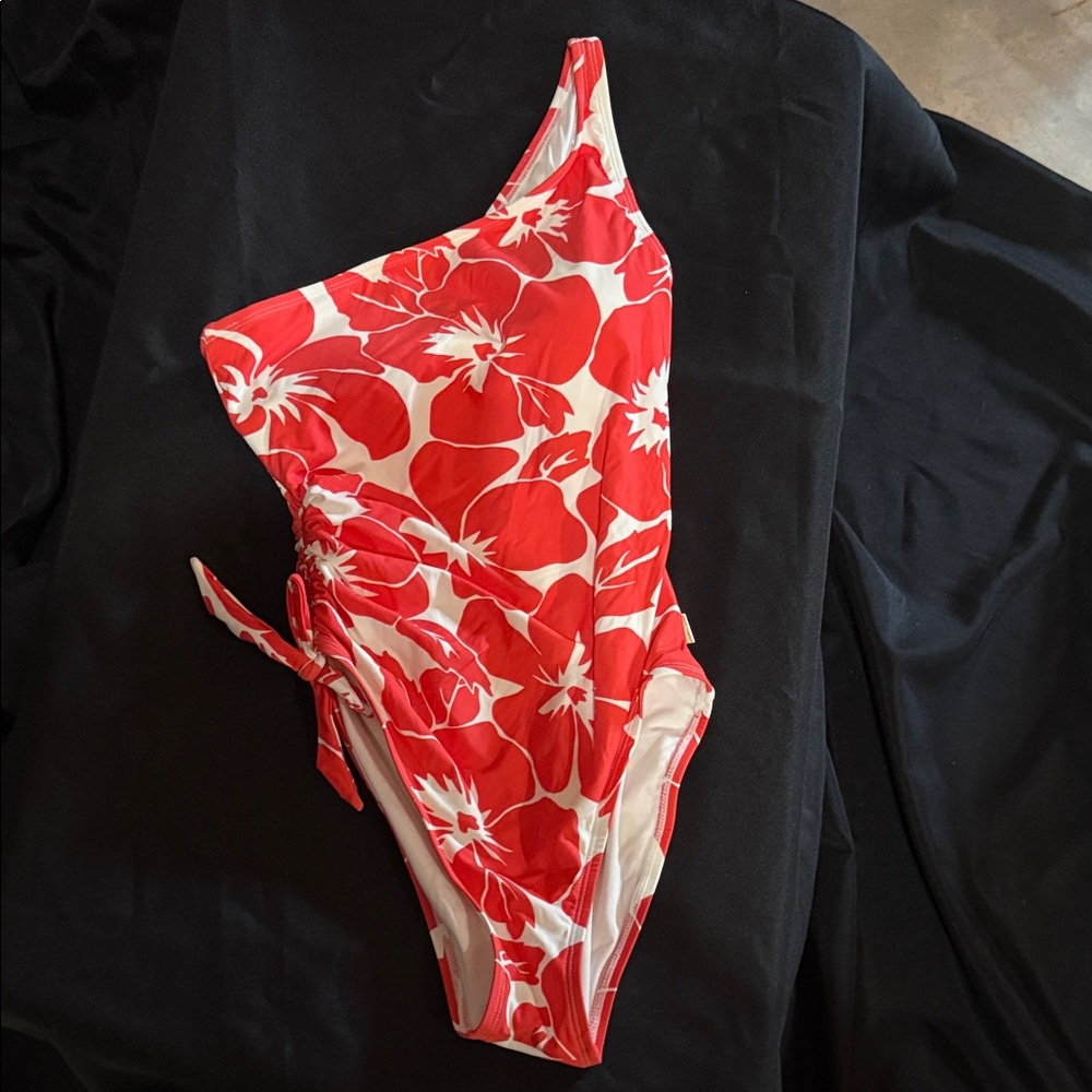 Vince Camuto Orange Floral One-Shoulder Swimsuit